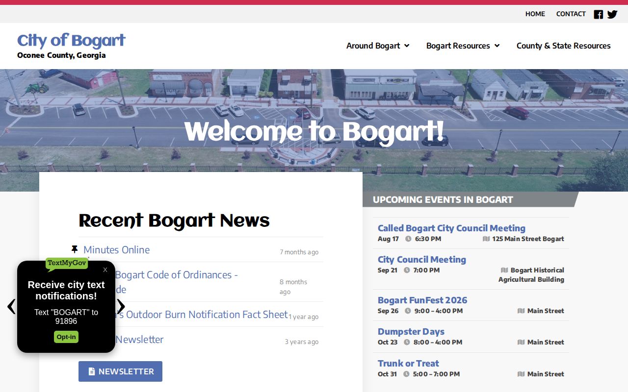 Official City of Bogart page for municipal records context
