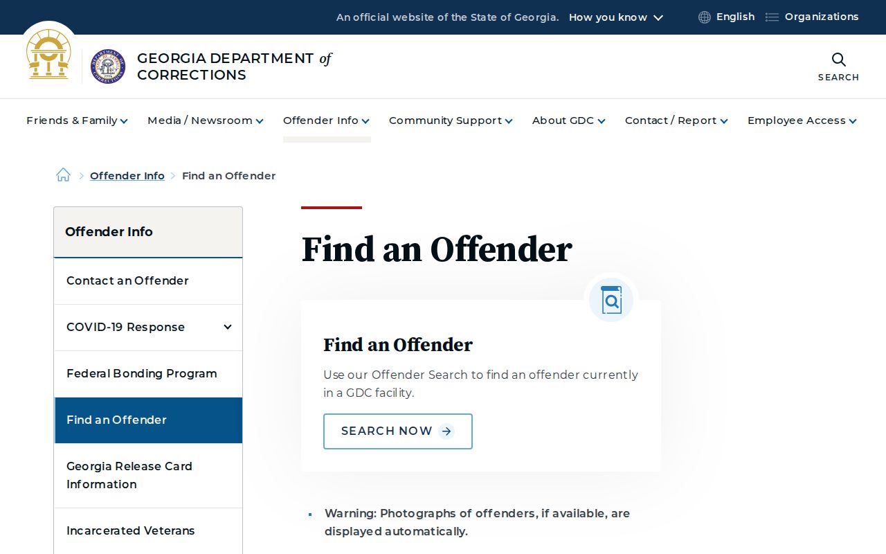 Georgia Department of Corrections offender search interface